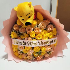 Ramo de 60 rosas acompañado de peluche