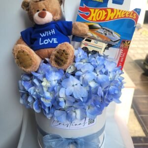 Box de hortensia con Oso y 1 HotWheels